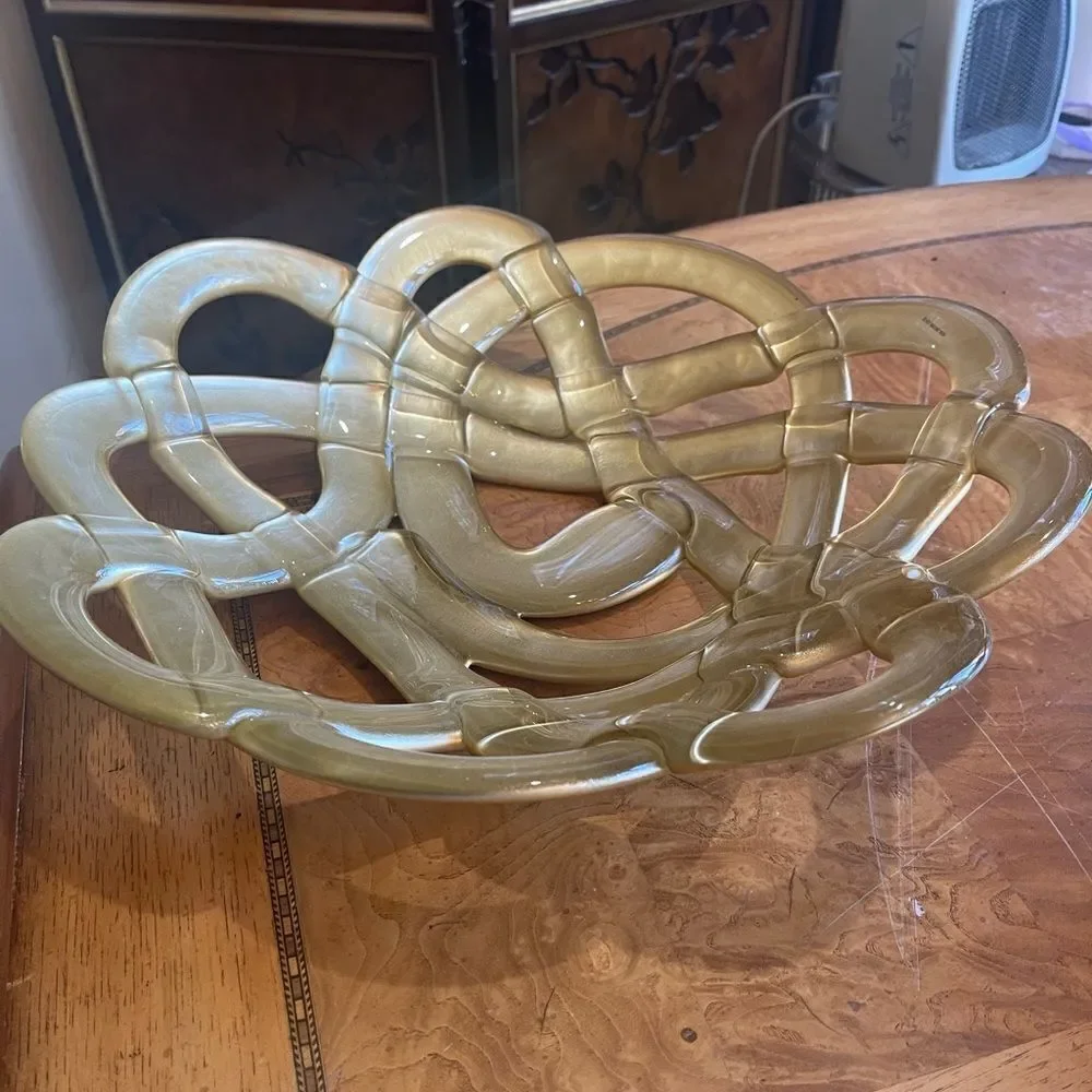DECORATIVE GOLDEN Bronze Lattice Celtic Knot Weave Bowl!